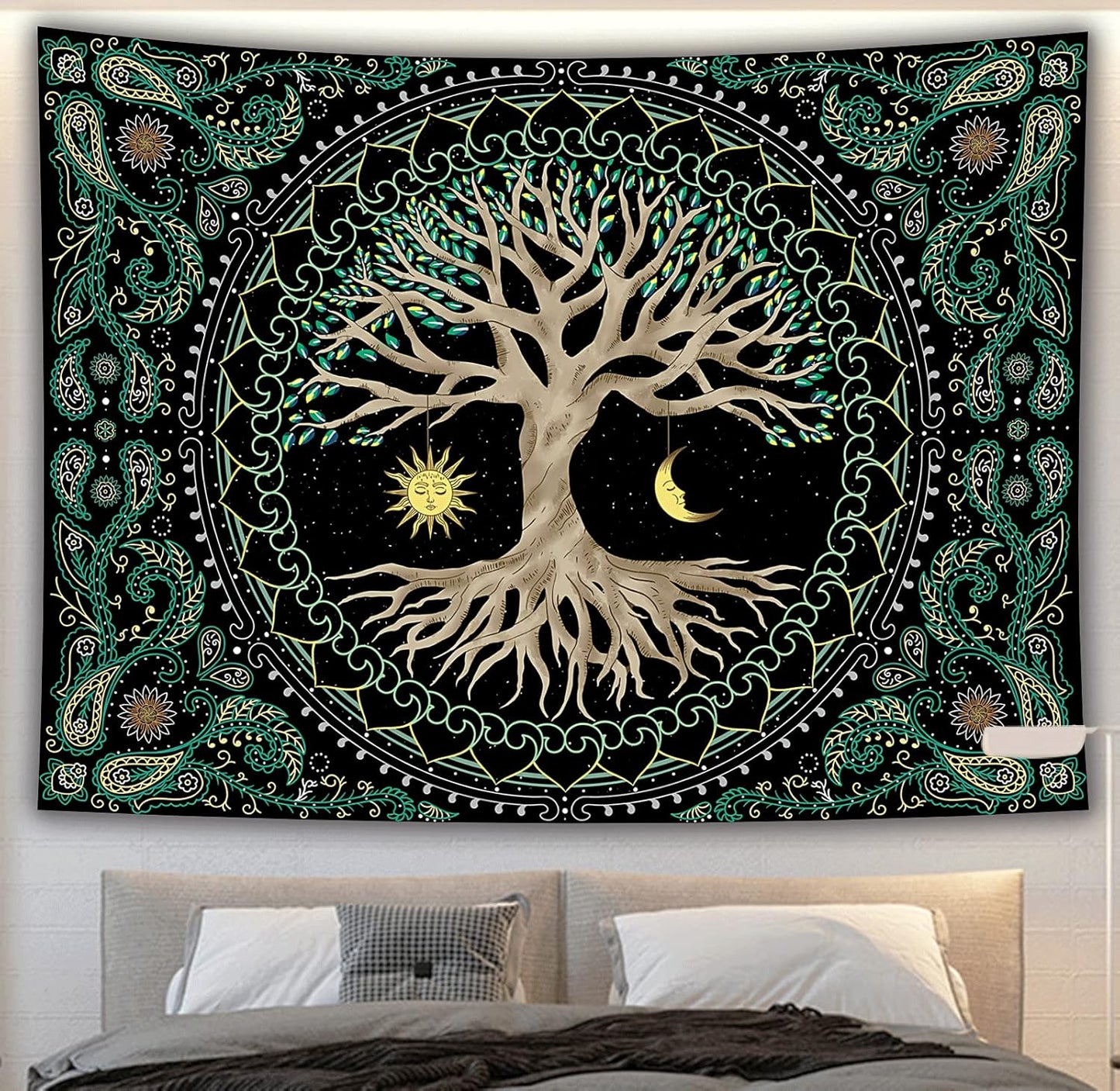 FORATER Tree of Life Wall Hanging - Aesthetic Sun and Moon Tapestry with Vintage Paisley Flowers (53 x 61 inches, Multicolor) for Bedroom, Living Room, Dorm