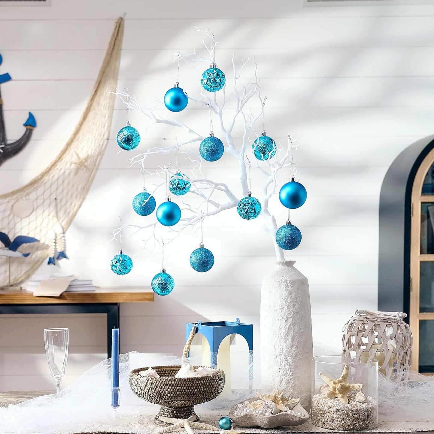 Valery Madelyn Christmas Tree Decorations Ornament Set for Fall Halloween, 50ct 2.36 Inches Blue Shatterproof Christmas Ball Ornaments Hanging Xmas Holiday Party Decor