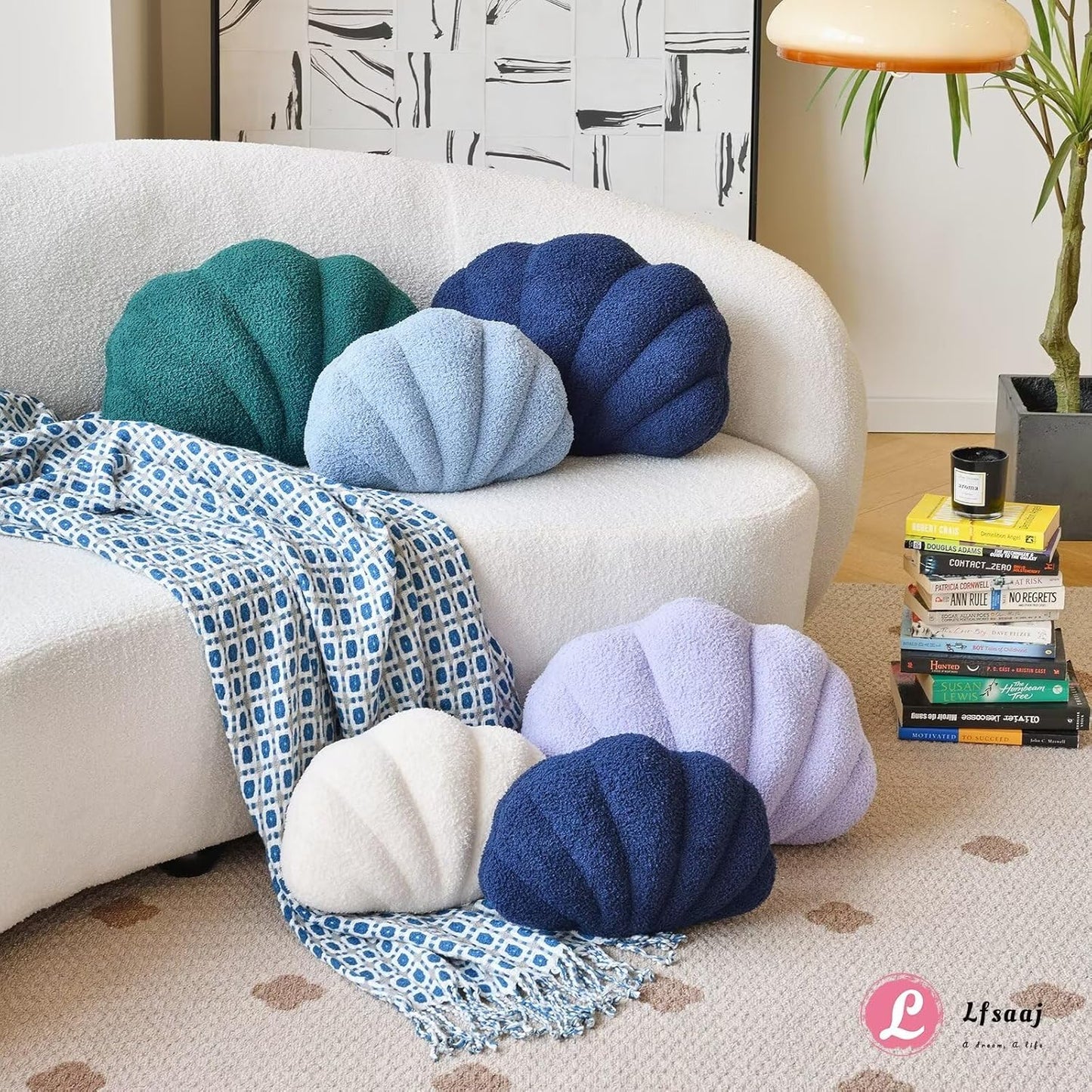 Lavender Seashell Throw Pillows, Shell Shaped Throw Pillows, 13 Inch Soft Home Decorative Pillow Plush Cushion for Bed Couch Living Sofa Room Decor Accent Throw Pillow