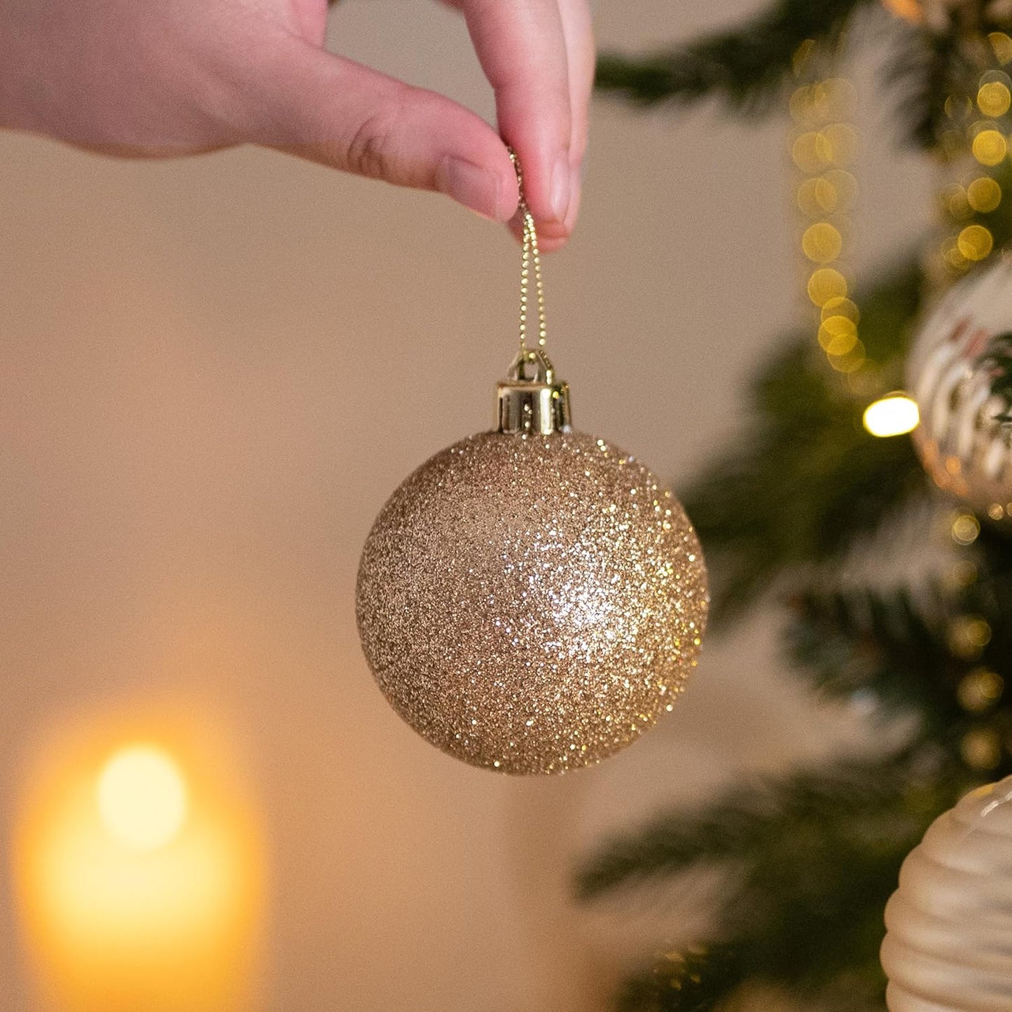 Valery Madelyn Christmas Ornaments Tree Decorations Set for Fall Halloween, 24ct Champagne Gold Shatterproof Ball Ornaments, 2.36" Hanging Ornament Bulk for Xmas Holiday Party Decor