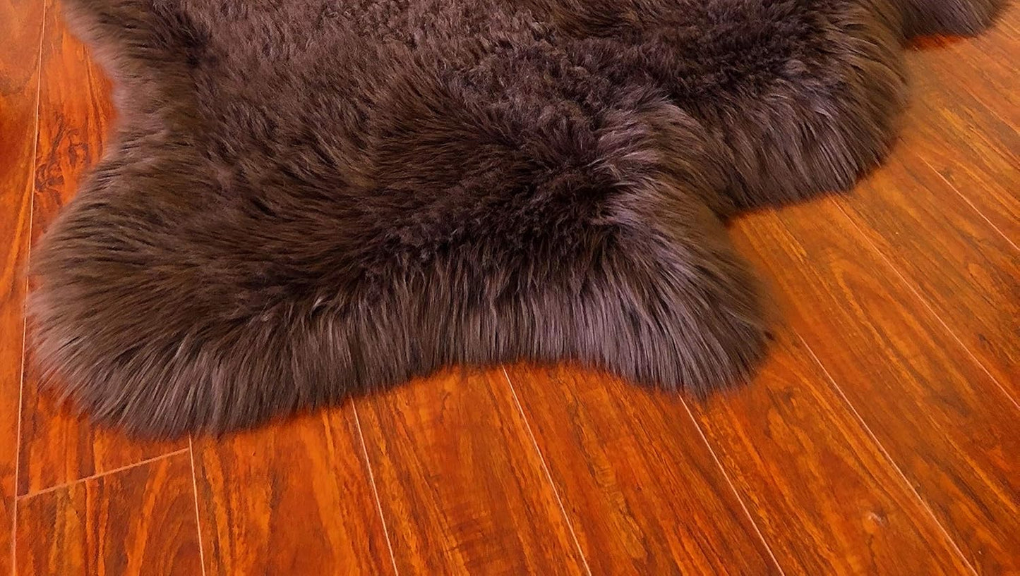 LAMBZY Faux Sheepskin Hypoallergenic Free Shape Silky Shag Rug, Luxury Shaggy Silky Plush Carpet for Bedrooms Rugs Living Room Kids Rooms Sofa Floor Rugs (Octo 8 Pelts 6'x8', 180x240cm, Brown)