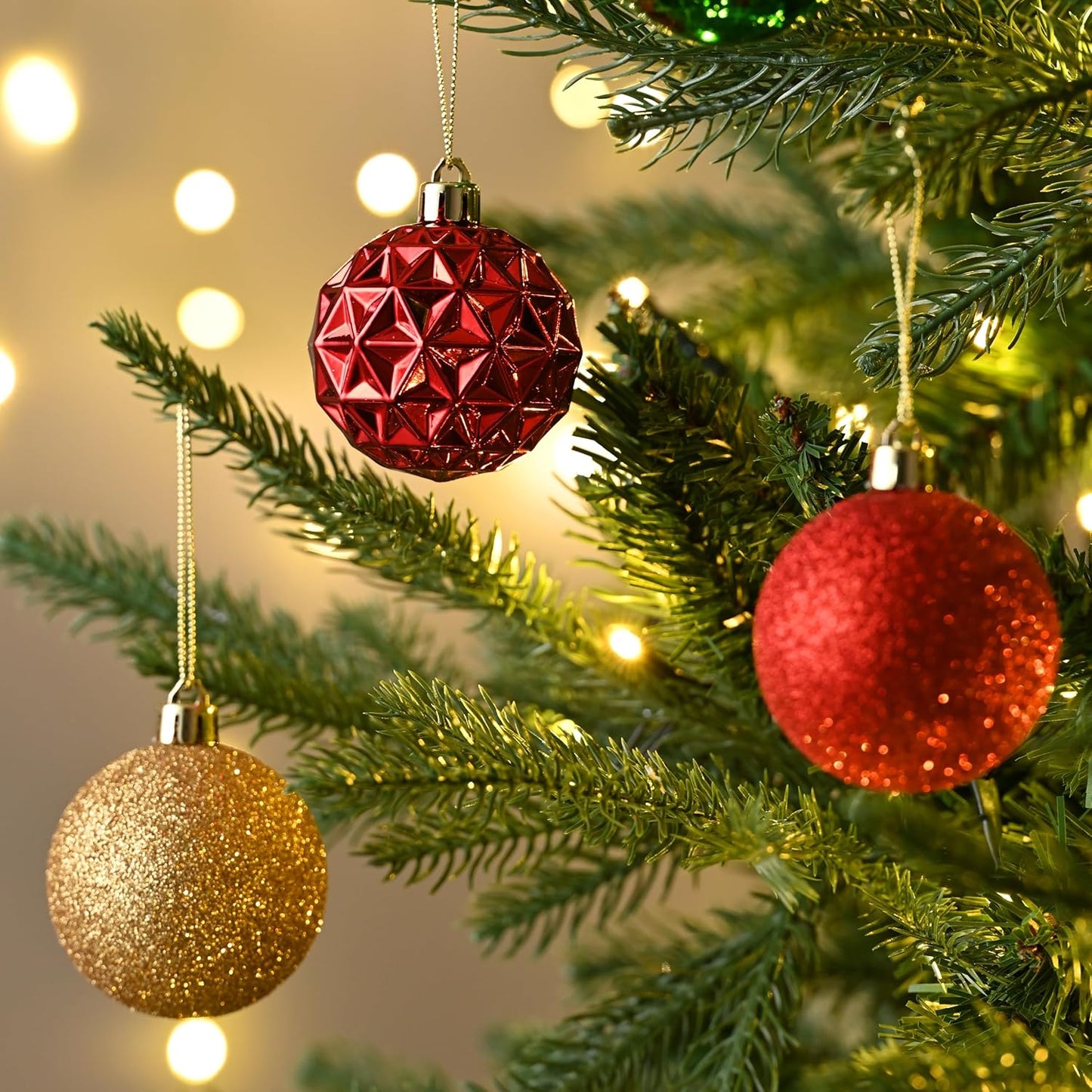 Valery Madelyn Christmas Tree Decorations Ornament Set for Fall Halloween, 50ct 2 Inches Red Green and Gold Shatterproof Christmas Ball Ornaments Hanging Xmas Holiday Party Decor