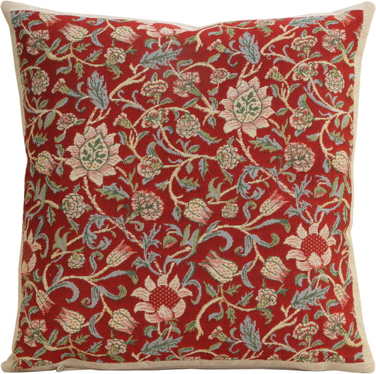 Charlotte Home Furnishings Throw Pillow Covers 16x16 in, Red Flowers Decorative Couch Pillow Cover, Boho Decor European Tapestry Cushion Cases, Living Room Cozy Home Decor, Jacquard Woven Soft Cotton
