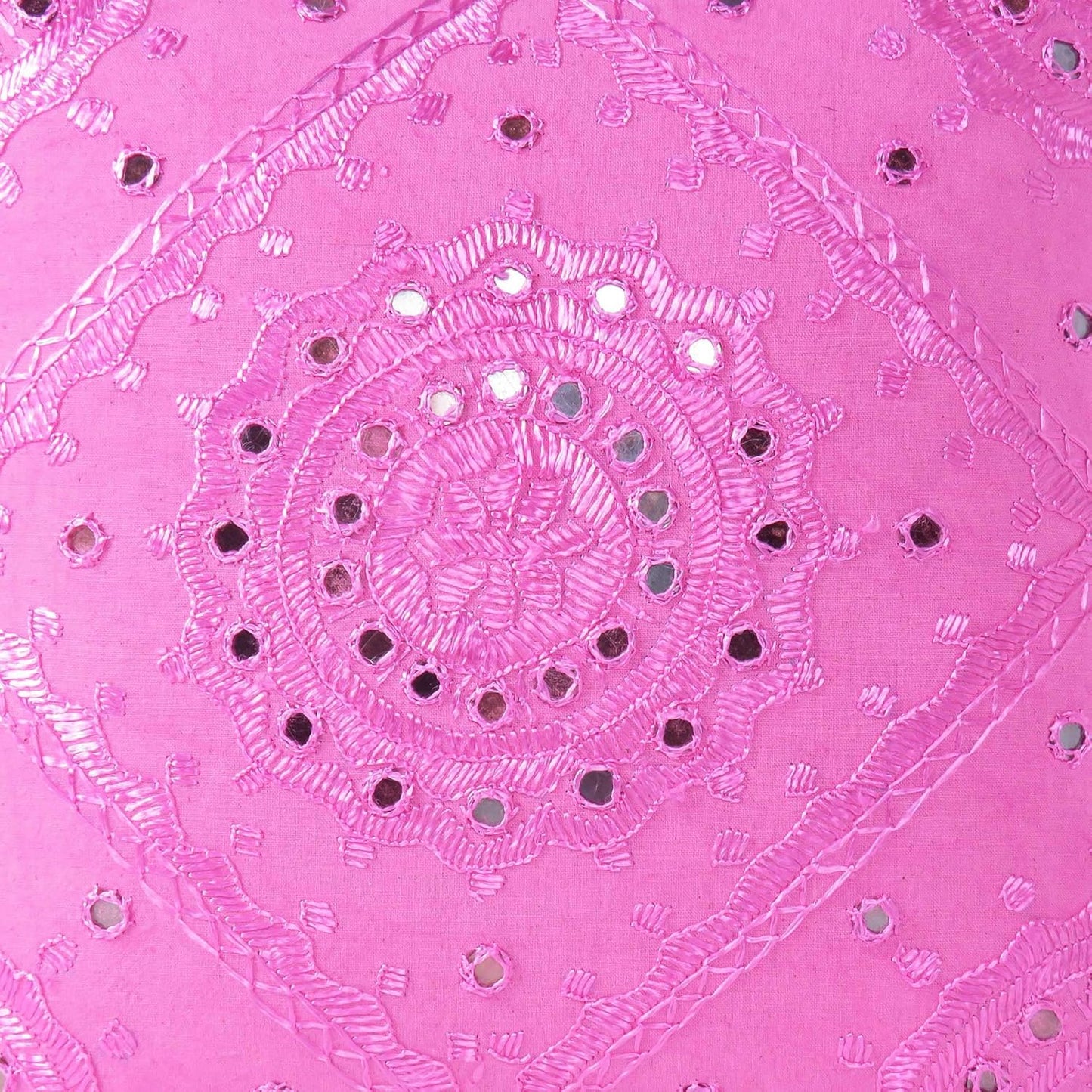 Eyes of India Embroidered Decorative Boho Throw Pillow Cover with Mirrors, Handmade Bohemian Accent Cushion Case for Sofa Couch Bedroom Living Room (Pink, 24" x 24")