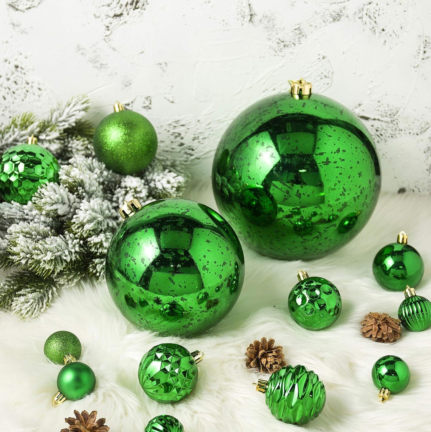 XmasExp Large Christmas Ball Ornaments,2pcs Green Giant Shatterproof Plastic Hanging Mercury Xmas Ball Decorations Christmas Tree Ornaments (Green, 6")