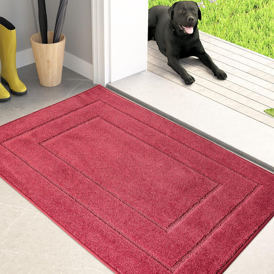 PURRUGS Dirt Trapping Door Mat 24" x 35.5", Non-Slip/Skid Machine Washable Entryway Rug, Dog Doormat, Super Absorbent Welcome Mat for Muddy Wet Shoes and Paws, Burgundy Red