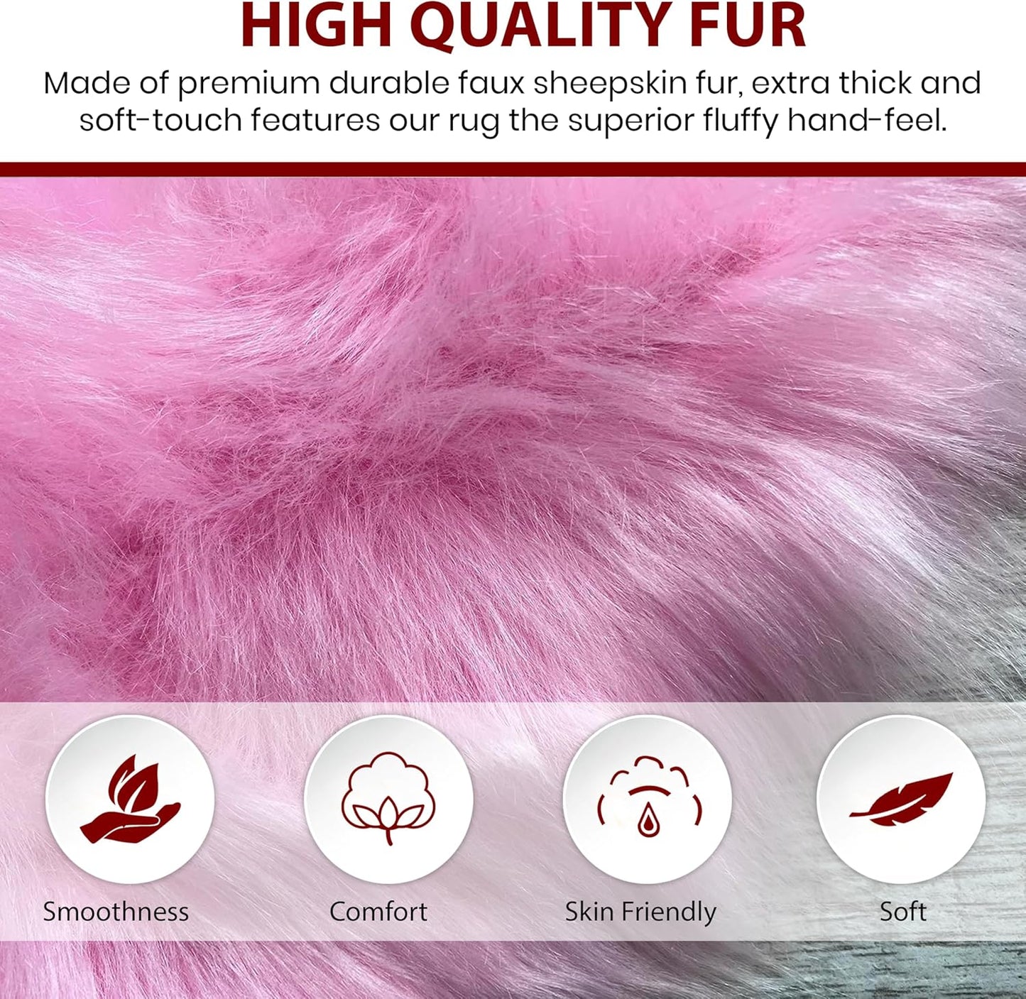 LAMBZY Faux Sheepskin Super Soft Hypoallergenic Free Shape Silky Shag Rug, Luxury Shaggy Plush Carpet for Bedrooms Living Kids Room Sofa Rugs (Pink, Duo Decto 12 Pelts 6'x12')