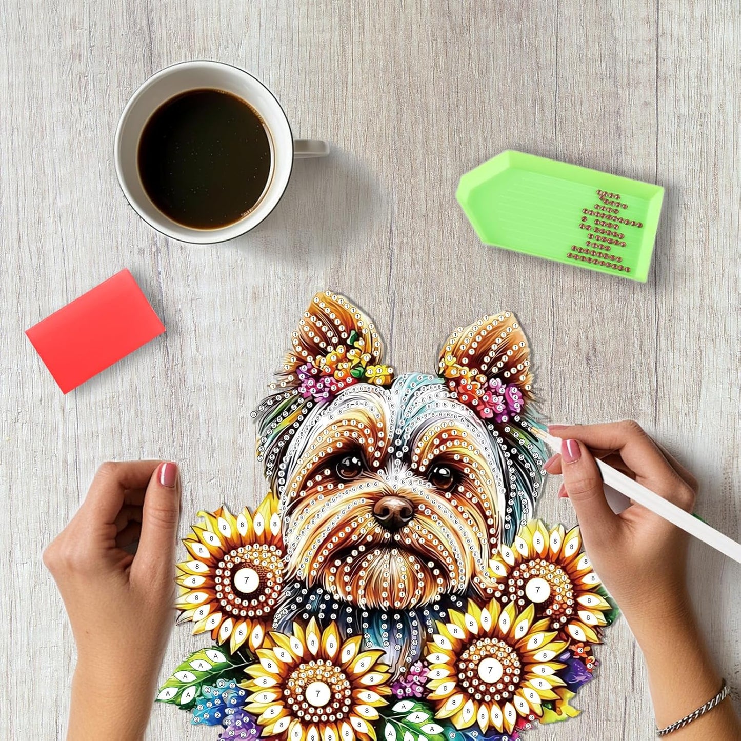 SENQAO Dog Diamond Art Hanging Kit for Adult, Special Shaped Rhinestone, Double Sided DIY Acrylic Diamond Art Painting Window Pendants Home Garden Wall Hanging Kits Hanging Ornament (Sunflower)