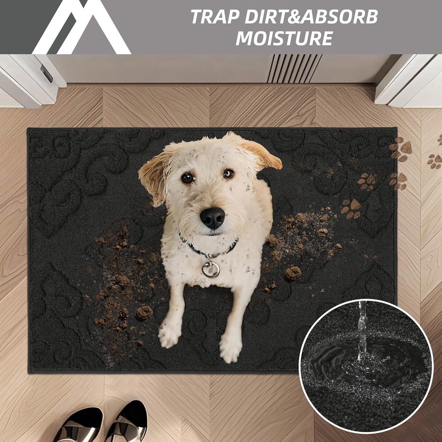 COSY HOMEER-Door-Mat-Non-Slip-Entryway-Rug 32”x48” Absorbent Welcome Mats Washable Dirt Trapper Door Mat Entrance Floor Mats for Front Back Doormats and Wet Shoes,Black