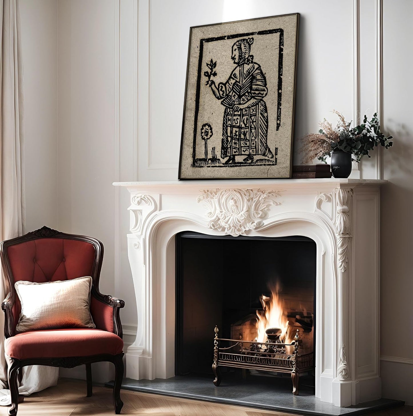 Poster Master Vintage Witch Poster - Retro Witch Holding Plant Print - Halloween Art - Pagan Art - Gift for Men & Women - Gothic Wall Decor for Living Room, Bedroom or Office - 8x10 UNFRAMED Wall Art