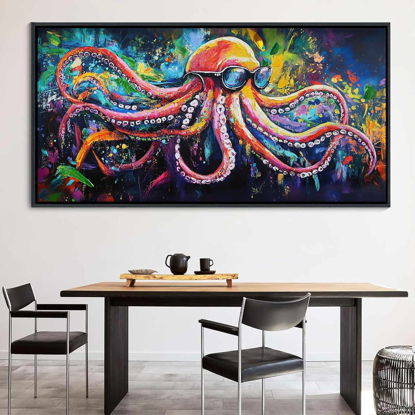 JEAWA Abstract Graffiti Wall Art, Large Framed Funny Octopus Street Cool Pop Art Texture Canvas Paintings for Living Room Bedroom kitchen Home Wall Decor and Gifts for Men 29x58 IN