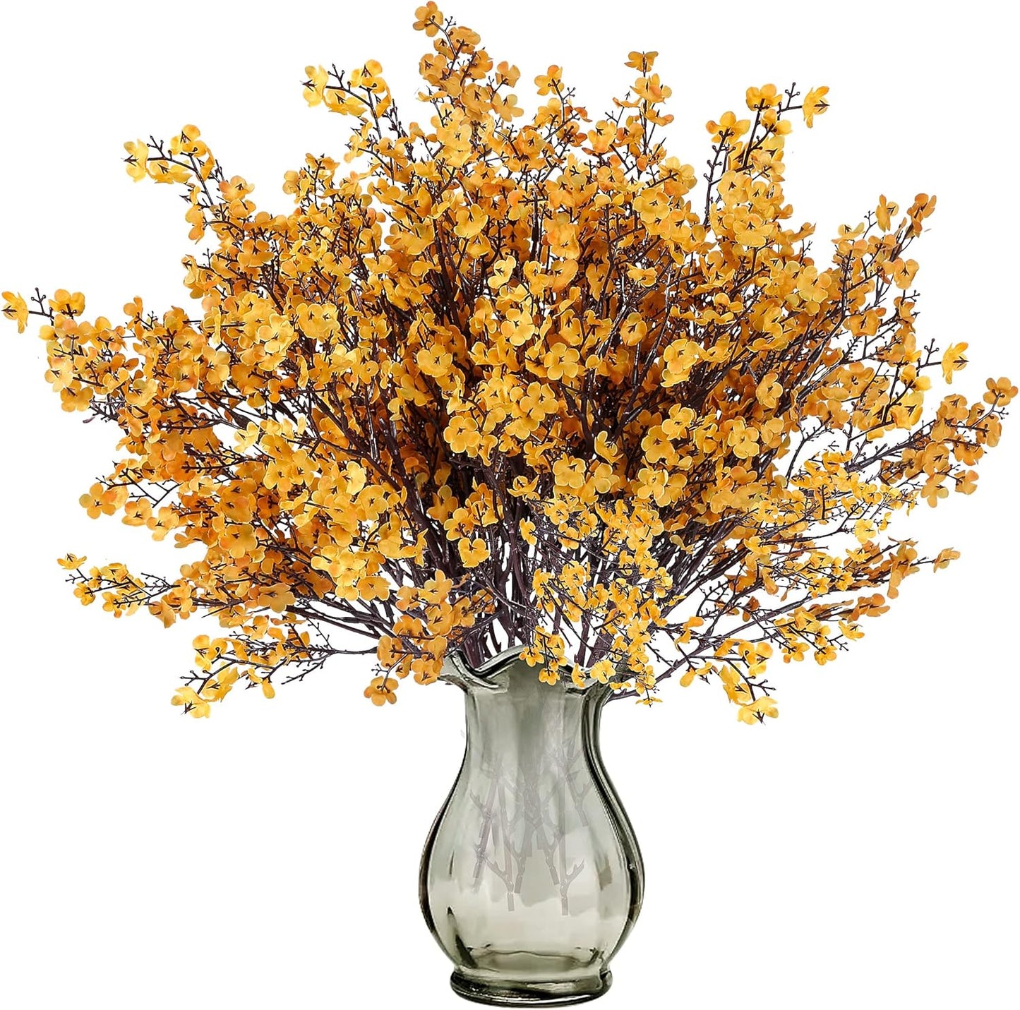 Sggvecsy 15 Pcs Babys Breath Artificial Flowers Gypsophila Bouquets Real Touch Fake Silk Flowers for Home Wedding DIY Floral Arrangement Table Centerpiece Thanksgiving Autumn Decoration (Orange)