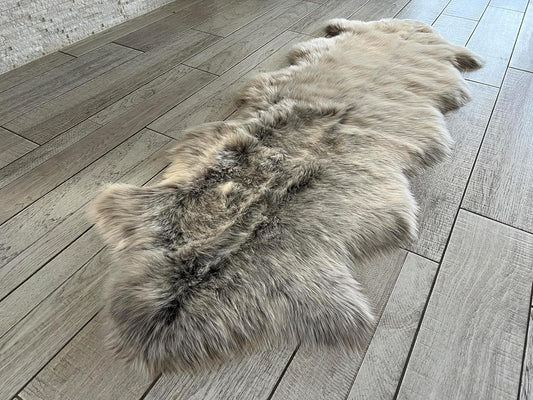 LAMBZY Faux Sheepskin Super Soft Hypoallergenic Free Shape Silky Shag Rug, Luxury Shaggy Silky Plush Carpet for Bedrooms Living Kids Room Sofa Rugs (Brown with Beige Tips, Double 2'x6')