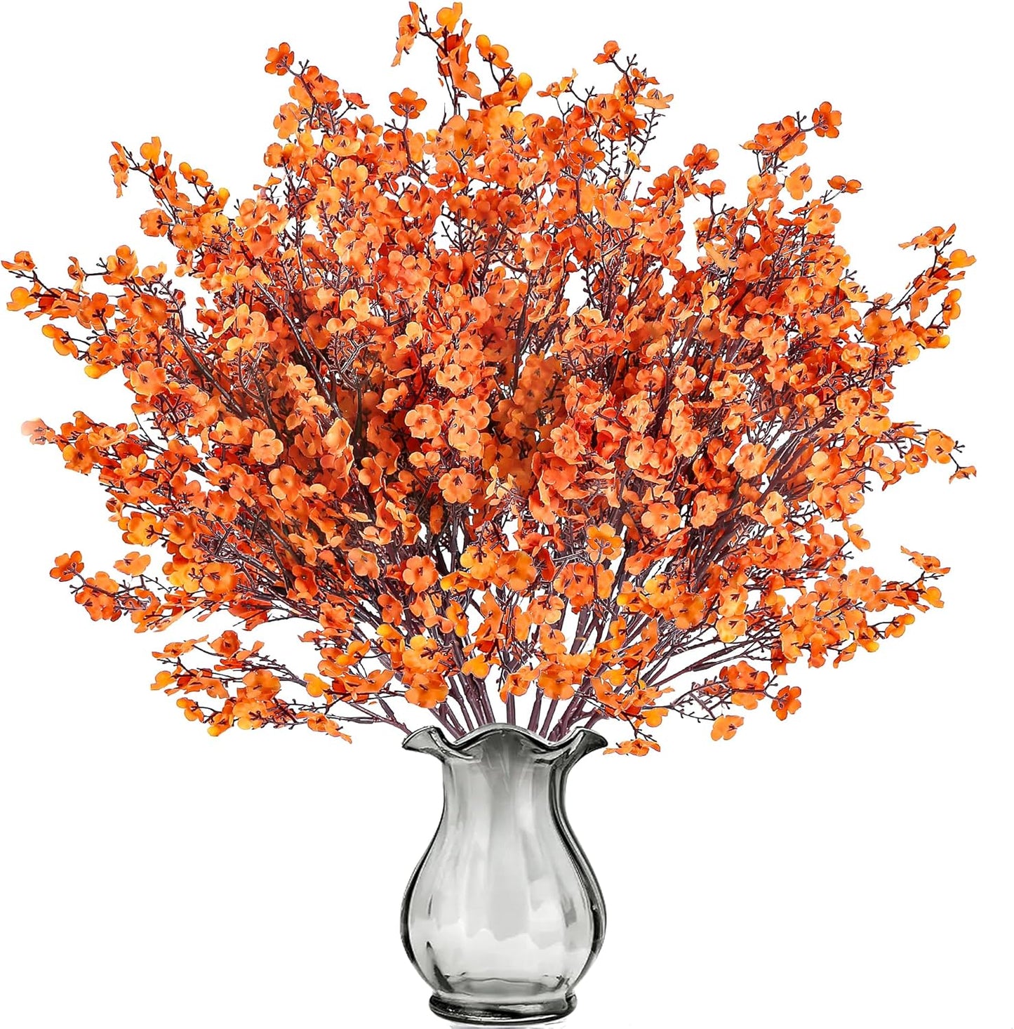 Sggvecsy 15 Pcs Babys Breath Artificial Flowers Gypsophila Bouquets Bulk Real Touch Fake Silk Flowers for Home DIY Floral Arrangement Table Centerpiece Fall Autumn Decoration (Fall Orange)