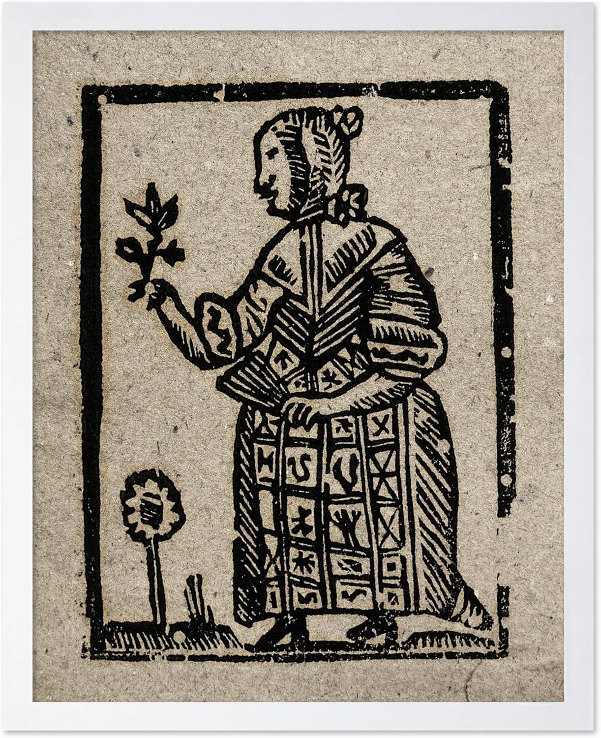 Poster Master Vintage Woodcut Poster - Retro Medieval Print - Gift for Gothic, Horror Fan - Witch Holding a Plant, Magic, Spell, Herbalist - Wall Decor for Bedroom, Dorm, 11x14 White Framed