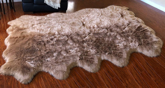LAMBZY Faux Sheepskin Hypoallergenic Free Shape Silky Shag Rug, Luxury Shaggy Silky Plush Carpet for Bedrooms Rugs Living Room Kids Rooms Sofa Floor Rugs (Decto 10 Pelts 6'x10', 180x300cm Camel)