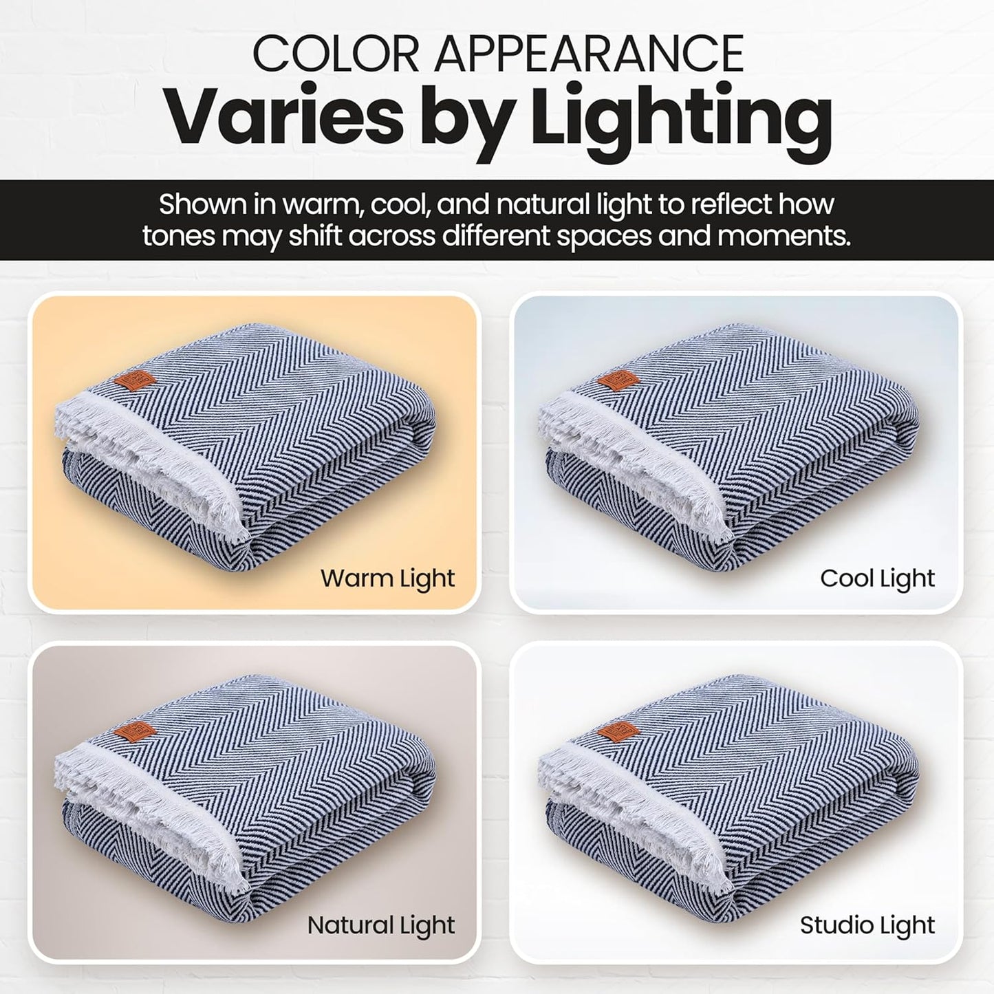 Gold Case Throw Blanket for Bed – 100% Recycled Turkish Cotton Bed Blanket – Decorative Throw Cotton Blankets for Living Room & Bedroom – Woven Twin Blankets - 71x90 - Navy Blue