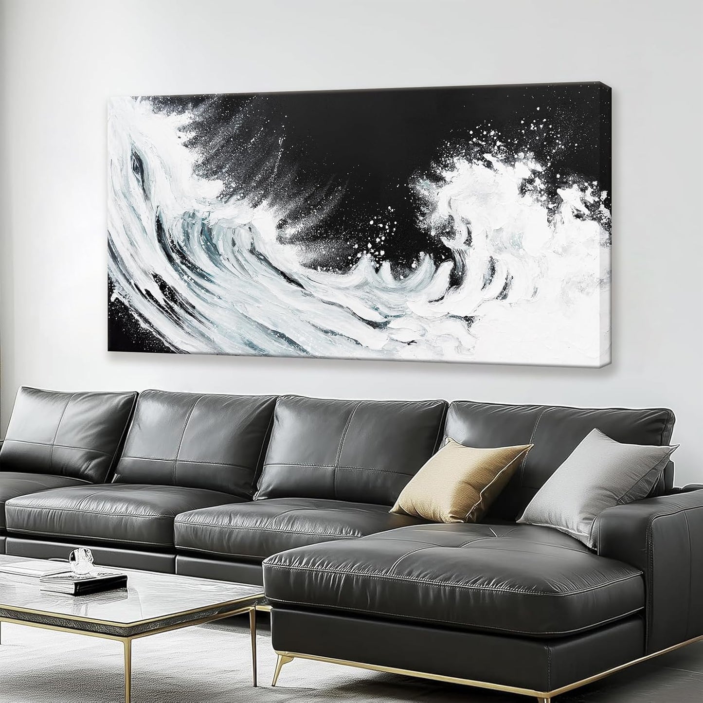 TAIJXAGSG Black And White Abstract Wall Art Painting Canvas Art Wall Decor 20x40 Inch Decorations White Ocean Waves Wall Art Canvas Abstract Art Picture For Bedroom Kitchen Office Home Decor