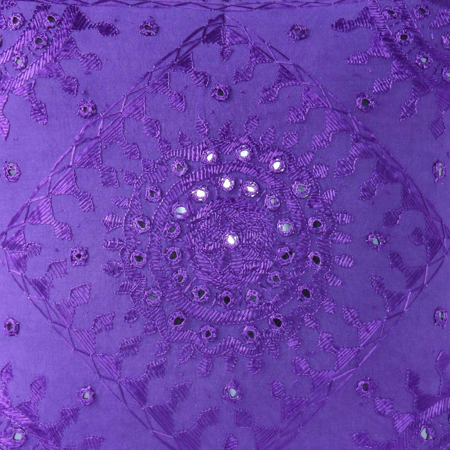 Eyes of India Embroidered Decorative Boho Throw Pillow Cover with Mirrors, Handmade Bohemian Accent Cushion Case for Sofa Couch Bedroom Living Room (Purple, 16" x 16")