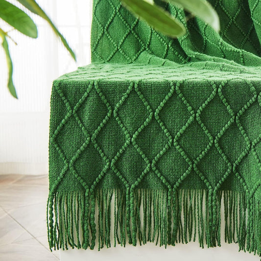 inhand Green Christmas Throw Blanket for Couch and Bed, Birthday Gifts for Women Teen Girl Friend Home Decor Knitted Twin Size Blanket, Outdoor Lightweight Farmhouse Warm Woven Decorative, 60"x80"