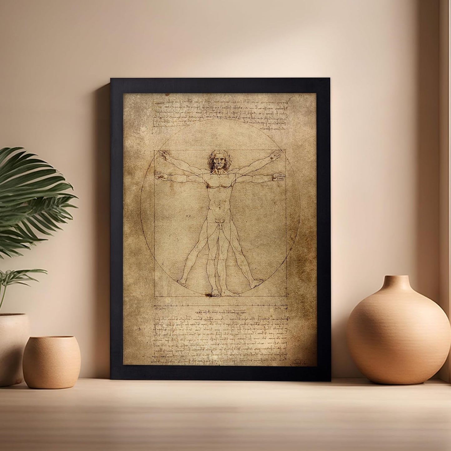 Poster Master Classic Leonardo Da Vinci Poster - Vintage Renaissance Print - Gift for Artist, Friend - Vitruvian Man, Proportion, Symmetry, Human Body - Wall Decor for Office, 16x20 Black Framed