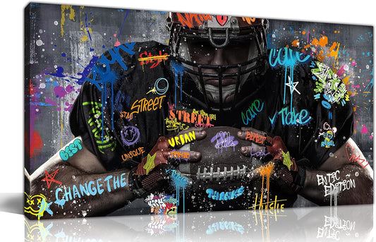 JKWALL77 Graffiti Wall-Art for Living Room Large Size - Wall Decor for Men - Rugby Ball Sports Posters Ready to Hang Size 59" x 29"