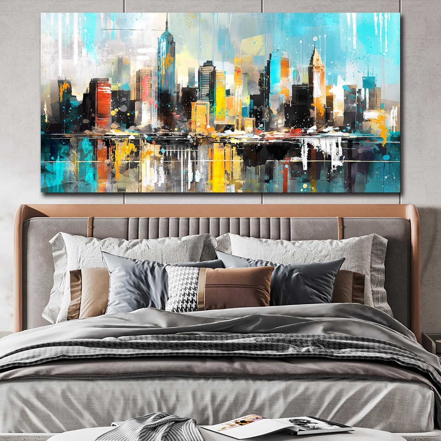 LAOTOART Cityscape Wall-Art for Living Room - Artwork for Walls - Large Canvas Art Wall Decor Ready to Hang Size 29" x 59"