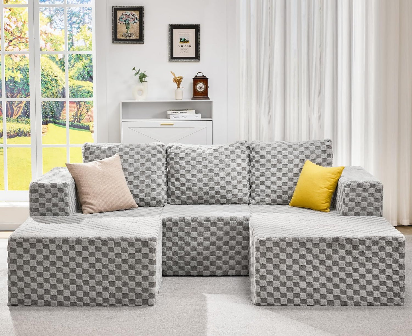 Hobestluk Modular Sectional Sofa Memory Foam Couch Oversized Sectional Sofa 3-Seater with Chaises Cloud Couch with Removable Cover U Shaped Sofa for Living Room (Plush Grey, U Shape)