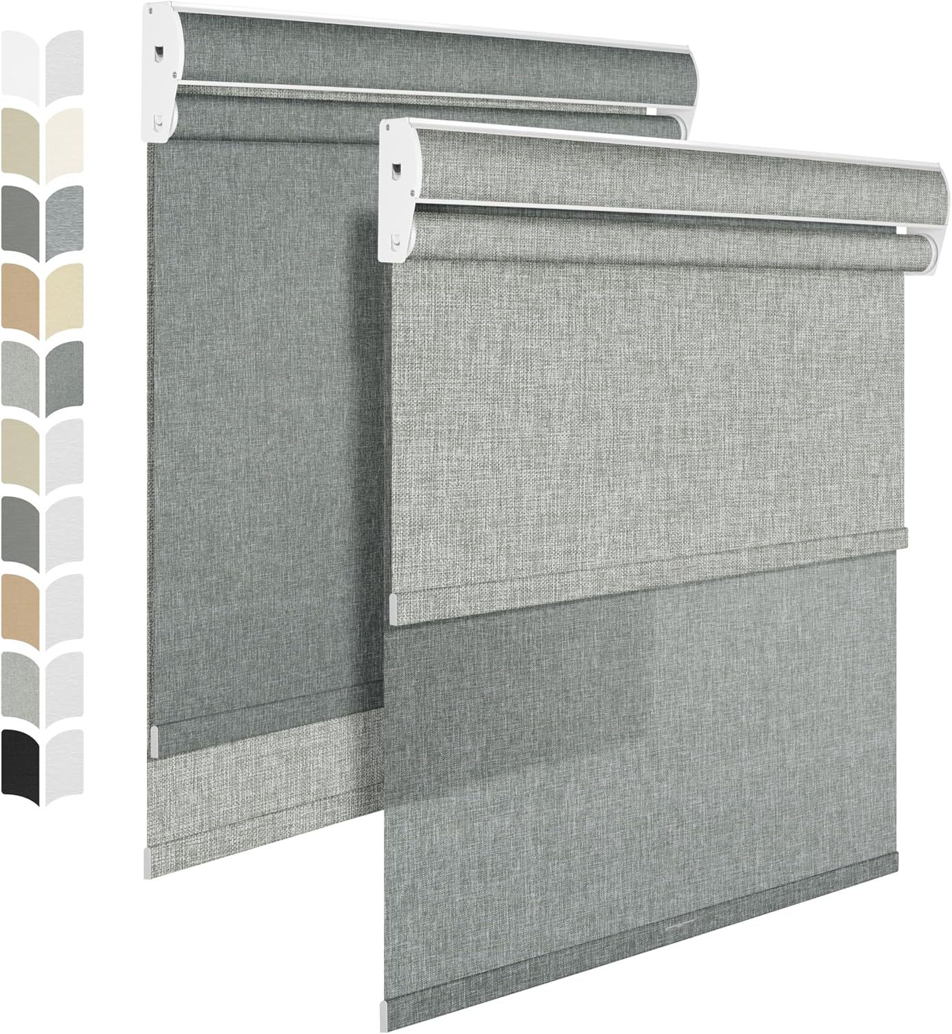 BERISSA Cordless Dual Roller Shades with Cassette Valance,Double Window Shades Blackout and Light Filtering Shades,Day and Night Roller Shades for Home Office Door.Linen Grey.56 W x 72" H