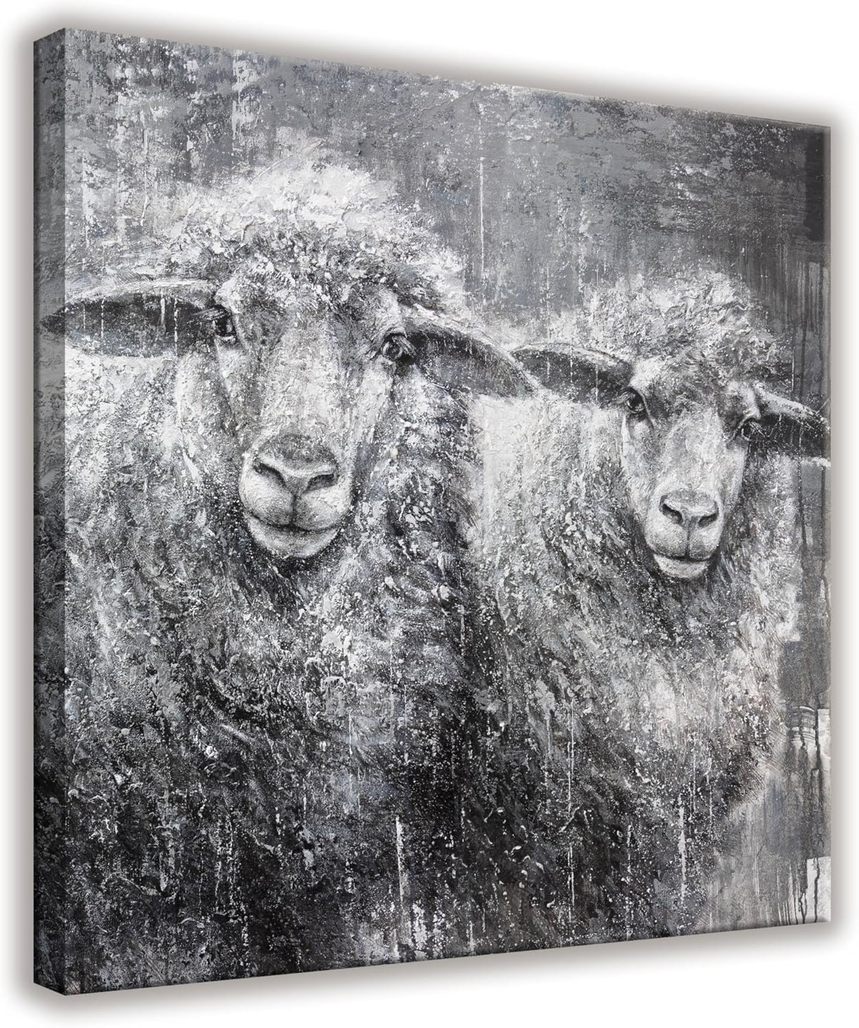 TAIJXAGSG Animal Cancas Wall Art Decor Farmhouse Sheep Picture Paintings Decor Vintage Rustic Painting Cute Sheep Artwork For Kitchen Living Room 13'' X 13'' wall hanging decor