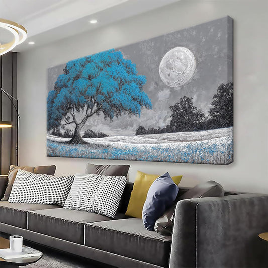 TAIJXAGSG Wall Art Blue Tree Moon Picture Canvas Art Wall Decor Artwork Abstract Canvas Print Painting Nature For Living Room Bedroom Bathroom Office Home Wall Decor 29"X 58"Can Be Hung Directly