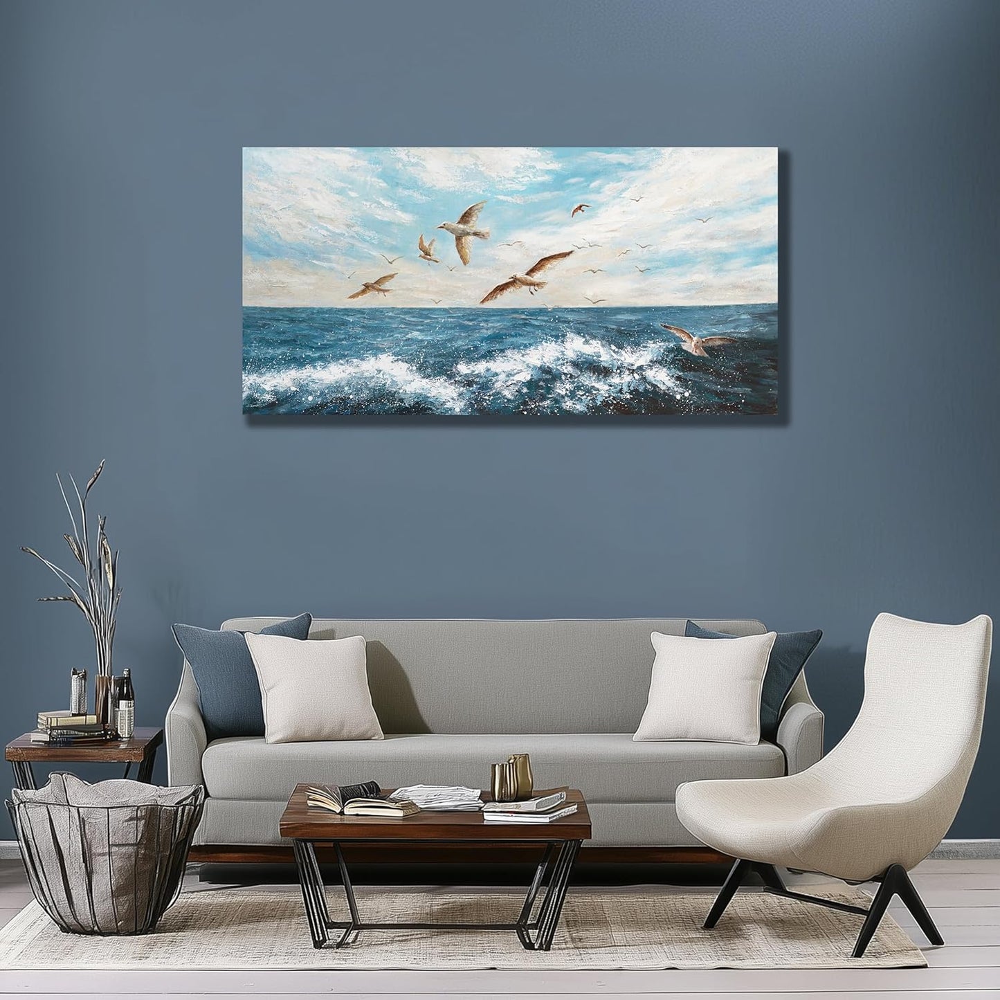 Belmrxne Ocean Wall Art Blue Wall Decor Vogue Artwork Modern Aesthetic Canvas Painting for Living Room Bedroom Dining Room Office Home Decor 20x40 inch