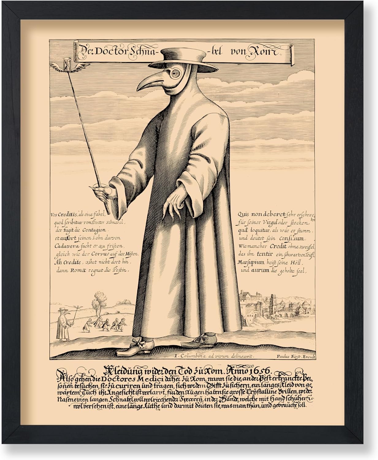 Poster Master Vintage Medieval Poster - Retro Illustration Print - Gift for Friend - Plague Doctor, Pandemic Mask, Physician, Black Death - Wall Decor for Home, Living Room, 18x24 Unframed Wall Art