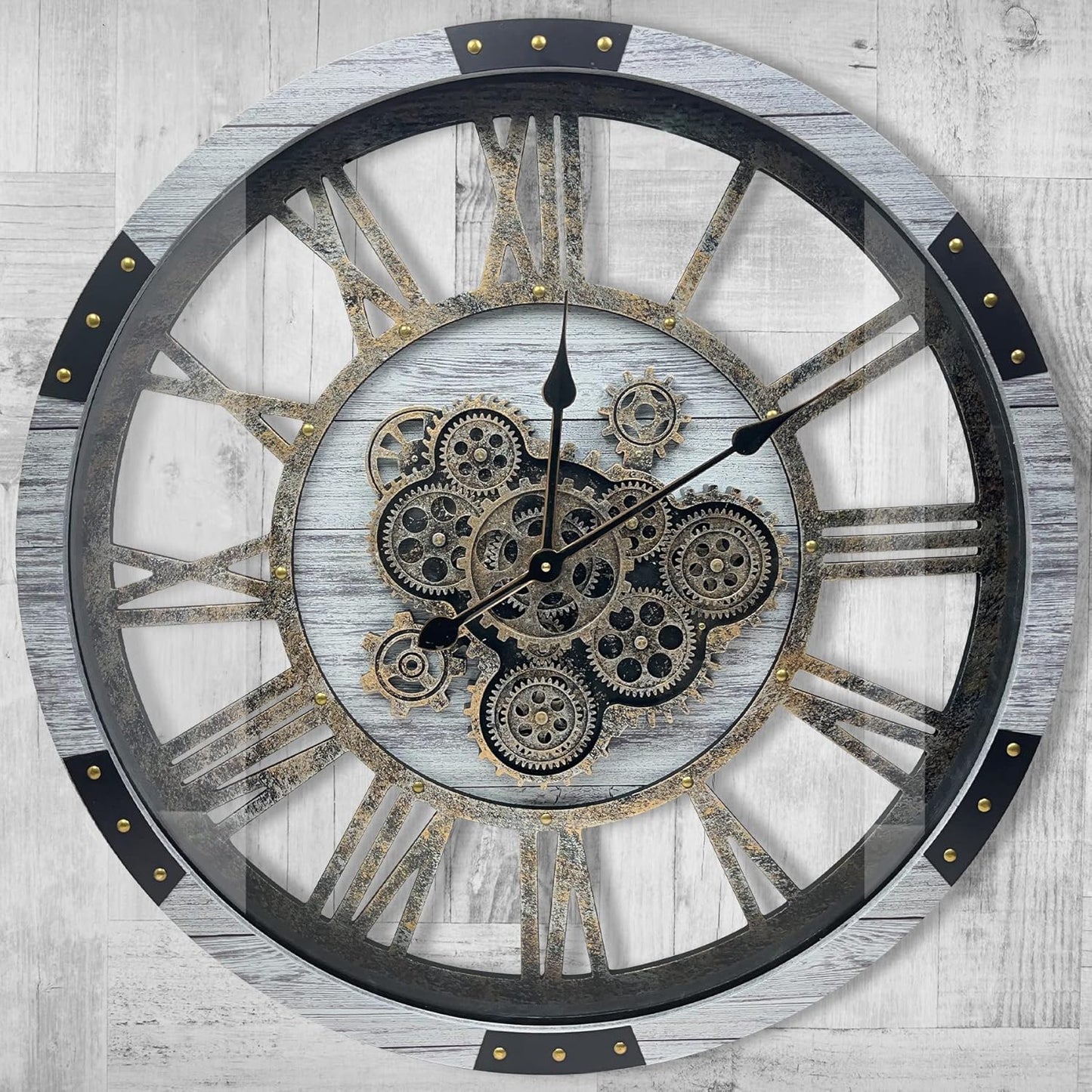 DORBOKER 40" Original Moving Gears Wall Clock, Large Industrial Wall Clock for Living Room Decor,Oversized Wood Vintage Farmhouse Steampunk Rustic Clocks for Wall Decor,Silver Grey