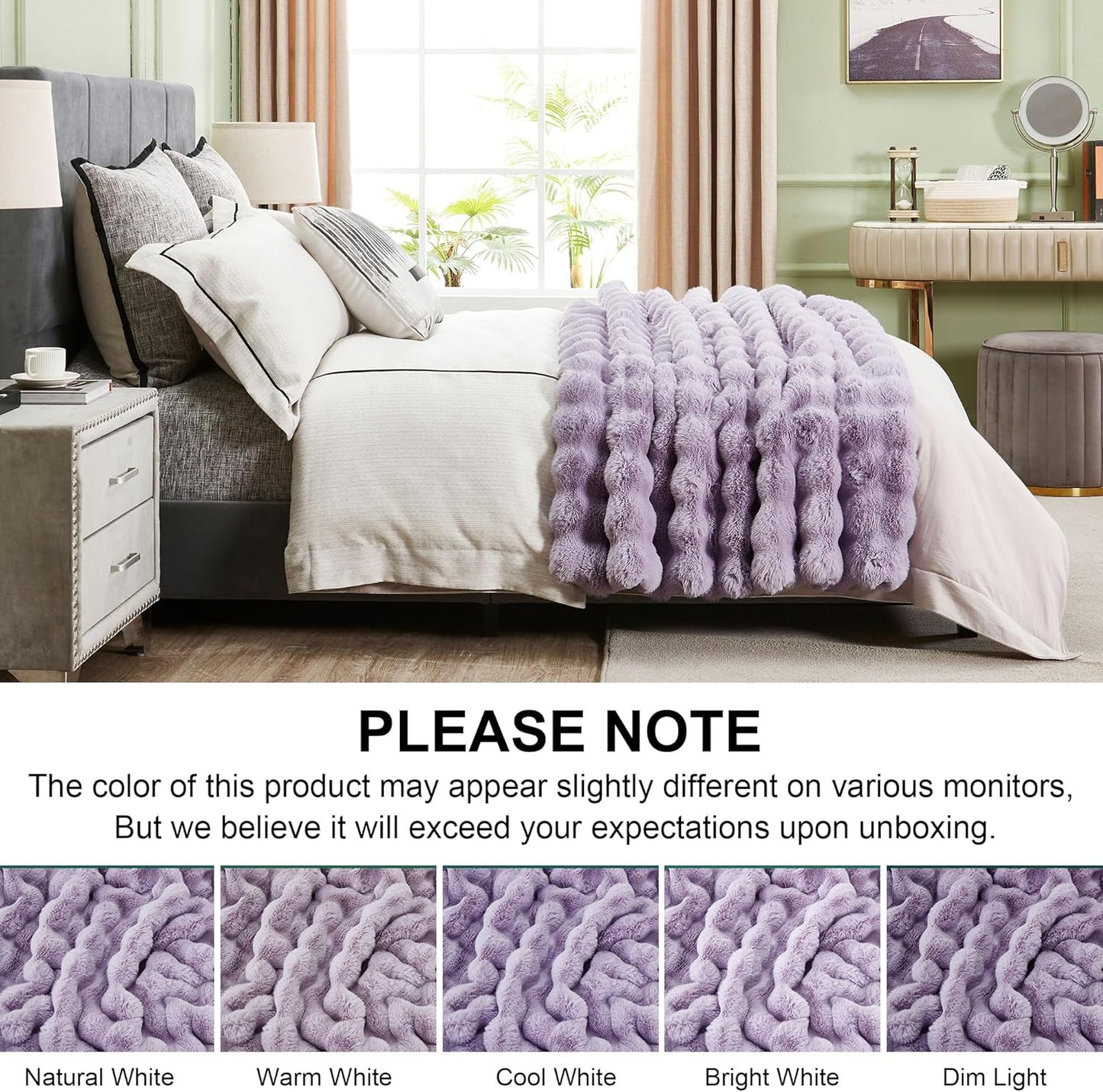 DREAMNINE Oversized Soft Thick Fuzzy Faux Rabbit Fur Throw Blanket Twin Size 60" x 71", Double Sided Comfy Plush Warm Shaggy Fluffy Blankets, Luxury Cozy Cute Furry Blanket for Bed Couch, Lilac Purple
