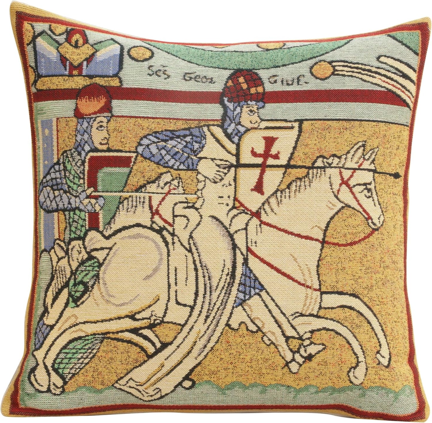 Charlotte Home Furnishings Chevaliers de St.Gregoire Throw Pillow Cover 16" x 16" – Medieval Knight Tapestry Cushion Case for Sofa, Couch, & Bed | Cotton Jacquard Woven in Europe | Insert Not Included