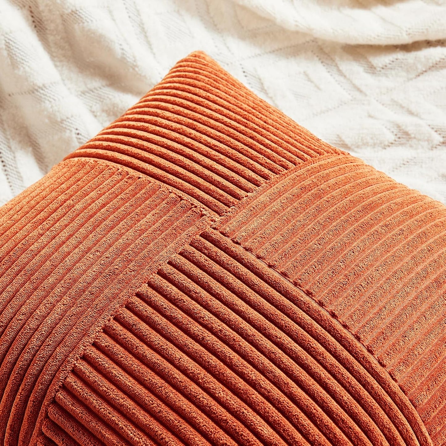 Fancy Homi Set of 2 Burnt Orange Samll Decorative Throw Pillow Covers 12x12 Inch for Living Room Couch Bed, Boho Farmhouse Fall Home Decor, Soft Corss Corduroy Patchwork Textured Cushion Case 30x30cm