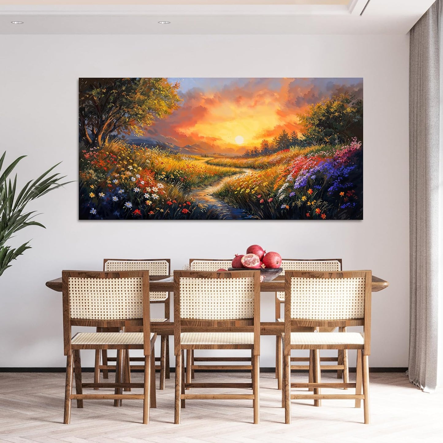 Canvas Wall Art Decor Oversized Wall Art Pictures for Living Room Large Vintage Landscape Wall Art Prints Canvas Art Wall Decor Wildflower River Artwork for Walls Bedroom Home Wall Art Decor 29" X 58"