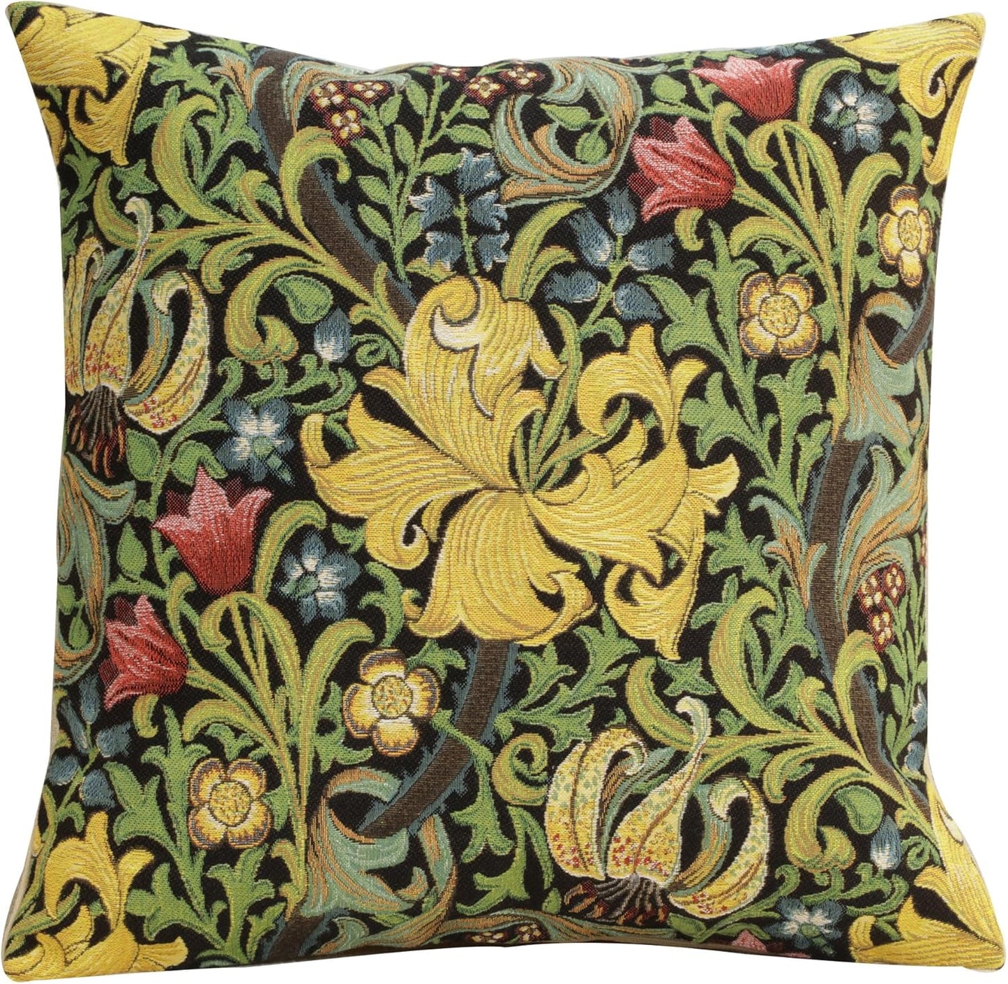 Charlotte Home Furnishings Throw Pillow Covers, Decorative Boho Pillow Cover for Couch, Living Room, Golden Lily Black Square Cushion Cases 18x18 in, European Cotton Jacquard Woven, Cozy Bedroom Decor