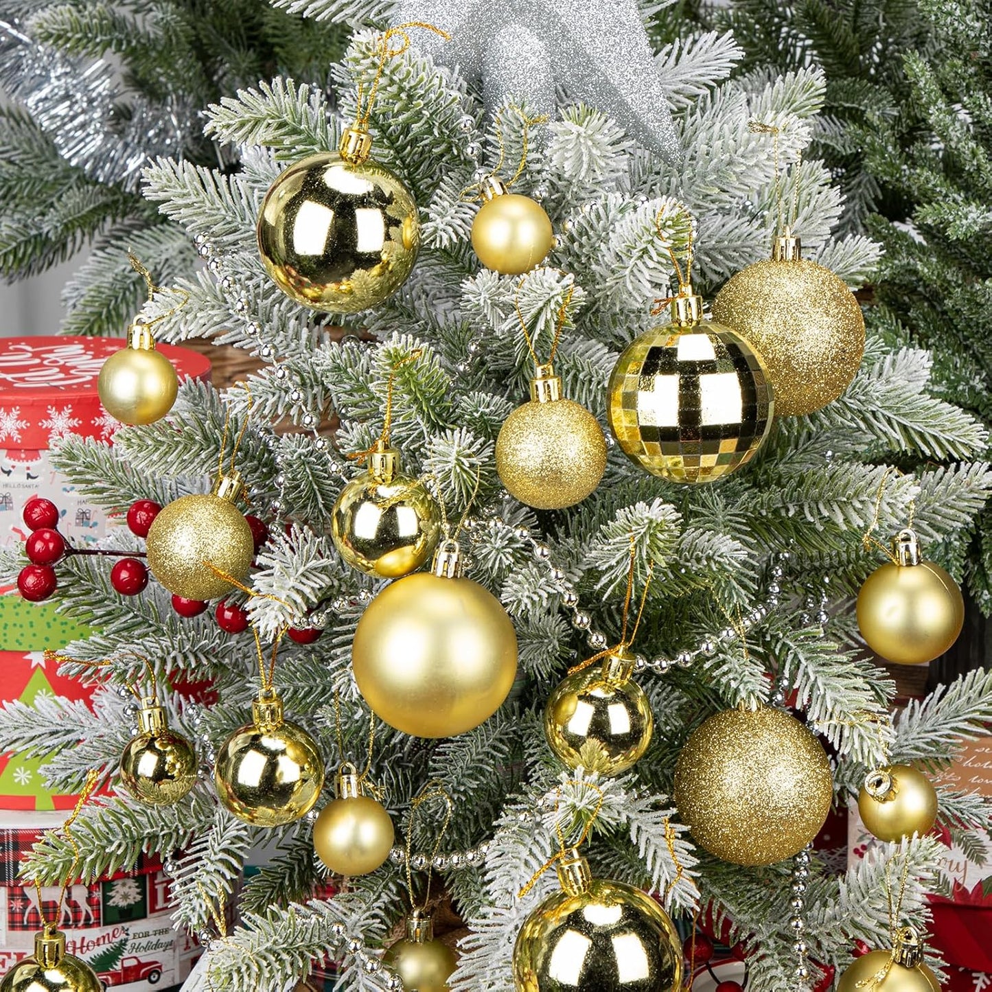 50pcs Gold Christmas Ball Ornaments Large Shatterproof Christmas Tree Decorations Xmas Tree Ornaments Balls with Hanging Loop for Xmas Wedding Holiday Party Wreath Home Decor
