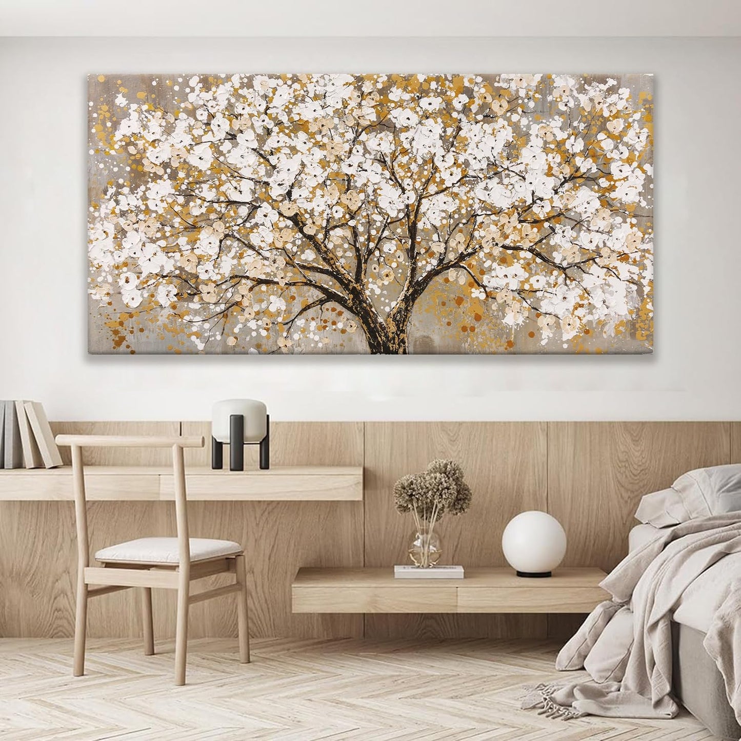 Large Wall Art For Living Room Gold Abstract Tree Of Life Modern Artwork Canvas Art Wall Decor Painting Tree Pictures Home Wall Decor Ready To Hang For Bedroom Decor 29"X58"