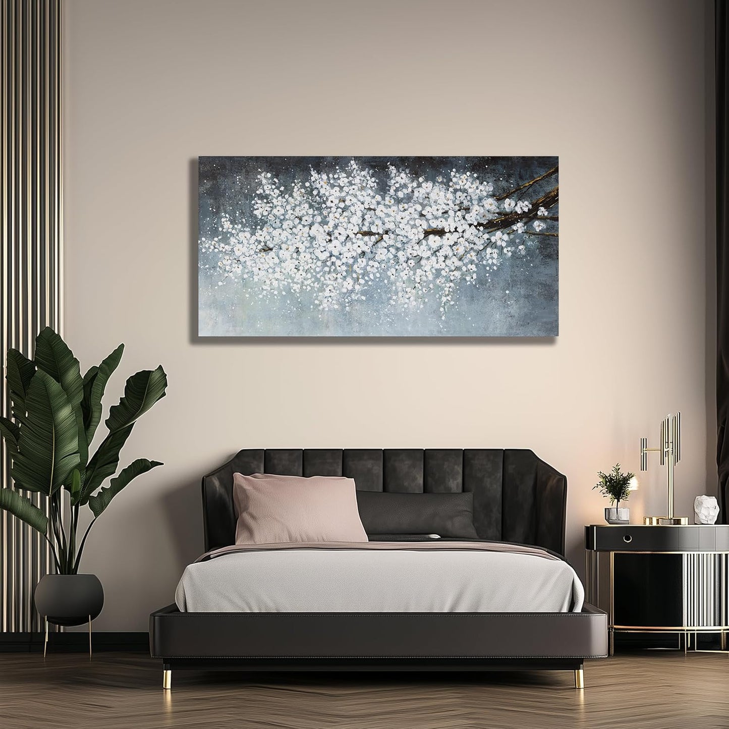 Belmrxne Flower Wall Decor White and Black Wall Art Home Decor Aesthetic Unique Canvas Painting for Living Room Bedroom Dining Room Office Home Decor 24x48 inch