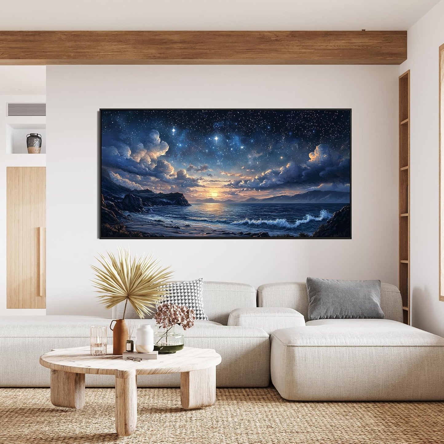 Canvas Wall Art Large Framed Wall Art Prints Modern Pictures for Living Room Landscape Coastal Wall Art Decorations Canvas Art Wall Decor Star Night Artwork for Walls Bedroom Office Decor 29"x58"