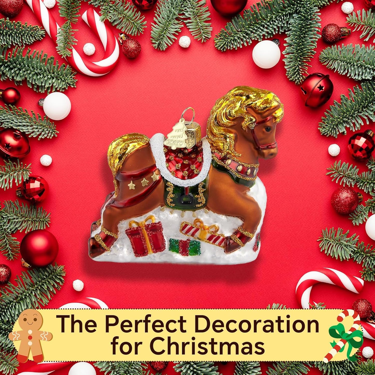 Horse Christmas Tree Ornaments,Hand-Blown Glass Ornaments for Tree,Short Legged Horse Collection Figurines Hanging Ornaments, Christmas Decorations for Animal Lovers Holiday Party Daily Gifts