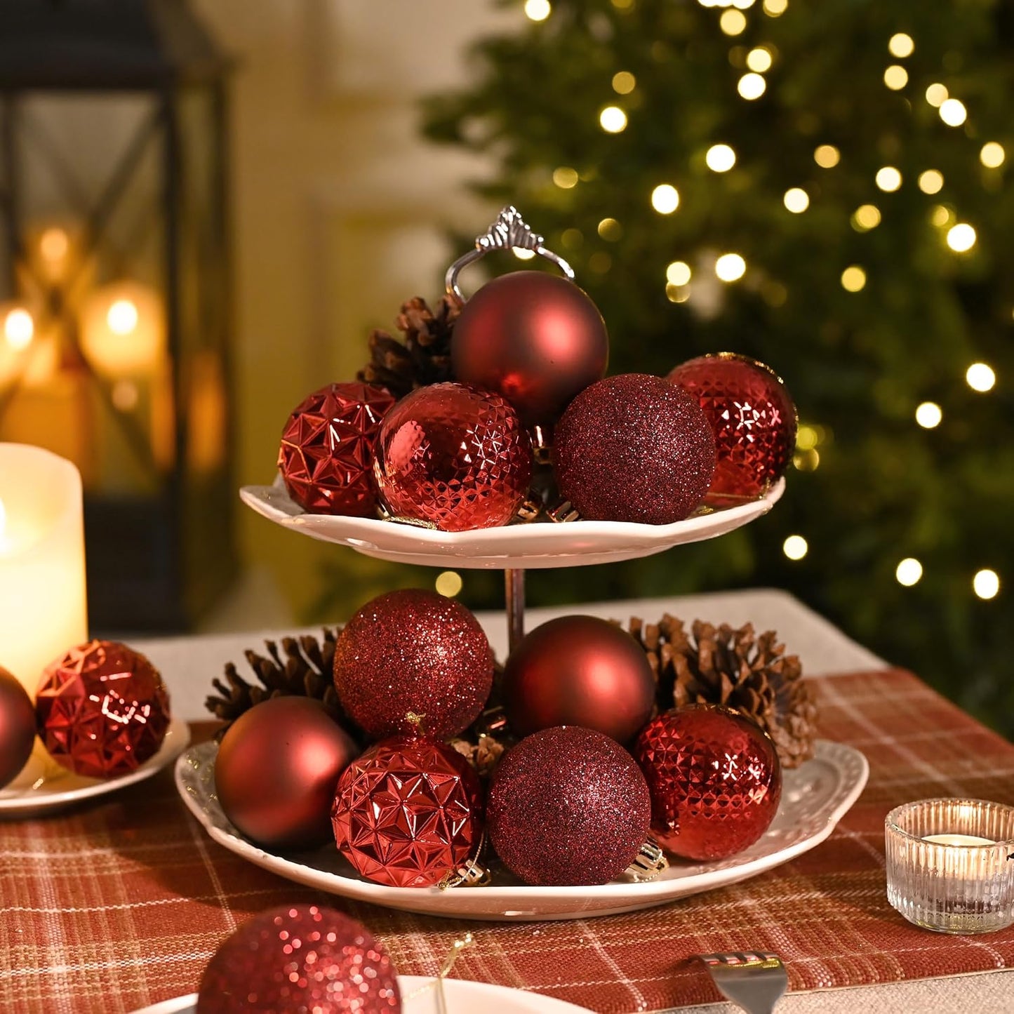 Valery Madelyn Christmas Tree Decorations Ornament Set for Fall Halloween, 50ct 2.36 Inches Burgundy Red Shatterproof Christmas Ball Ornaments Hanging Xmas Holiday Party Decor