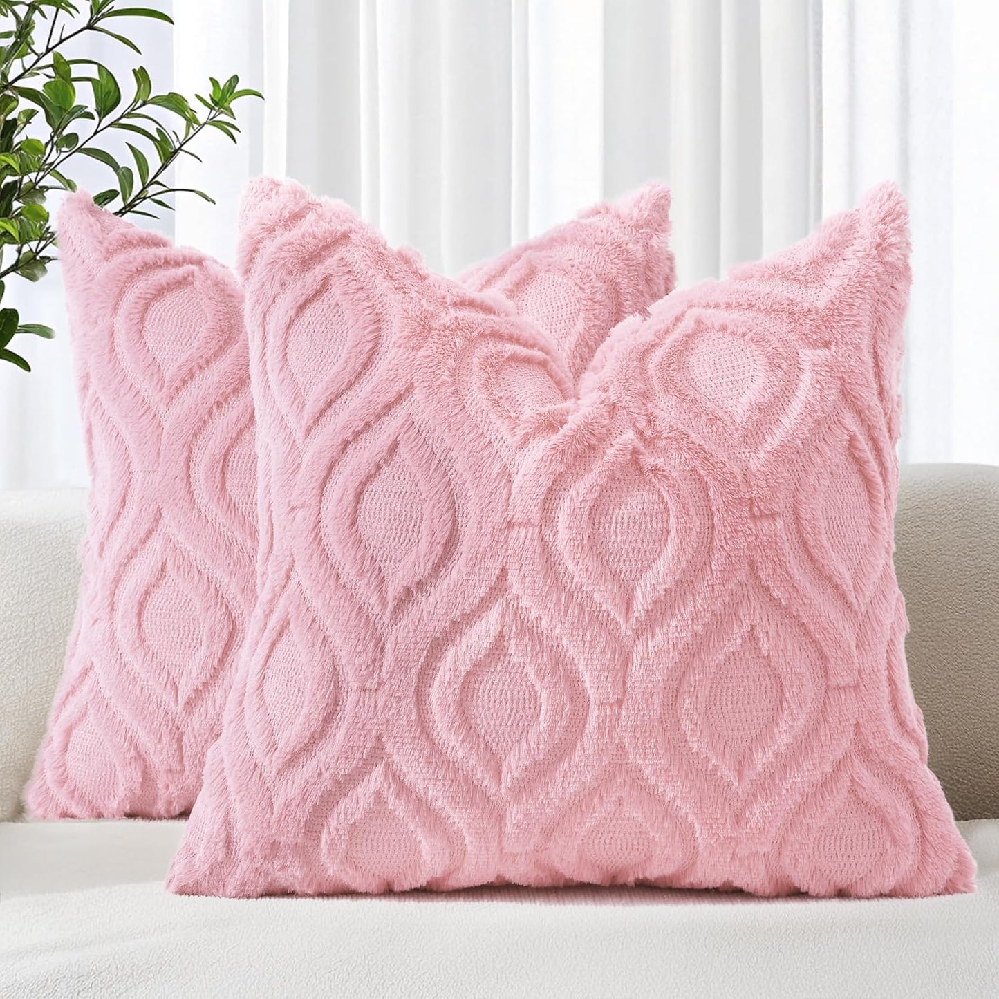 decorUhome Throw Pillow Covers 26x26 Inch Set of 2, Soft Plush Decorative Faux Fur Light Pink Solid Couch Pillow Covers, Accent Farmhouse Neutral Square Euro Pillow Cases for Sofa Bed Living Room