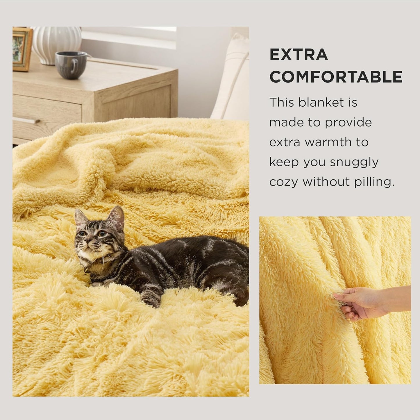 Bedsure GentleSoft Fuzzy Sherpa Faux Fur Twin Blanket Yellow Cozy Gifts for Women Men, Soft Fleece Plush Warm Thick Blanket Twin Size for Bed, Couch, Room Dorm Essentials Yellow Decor Gifts, 60x80