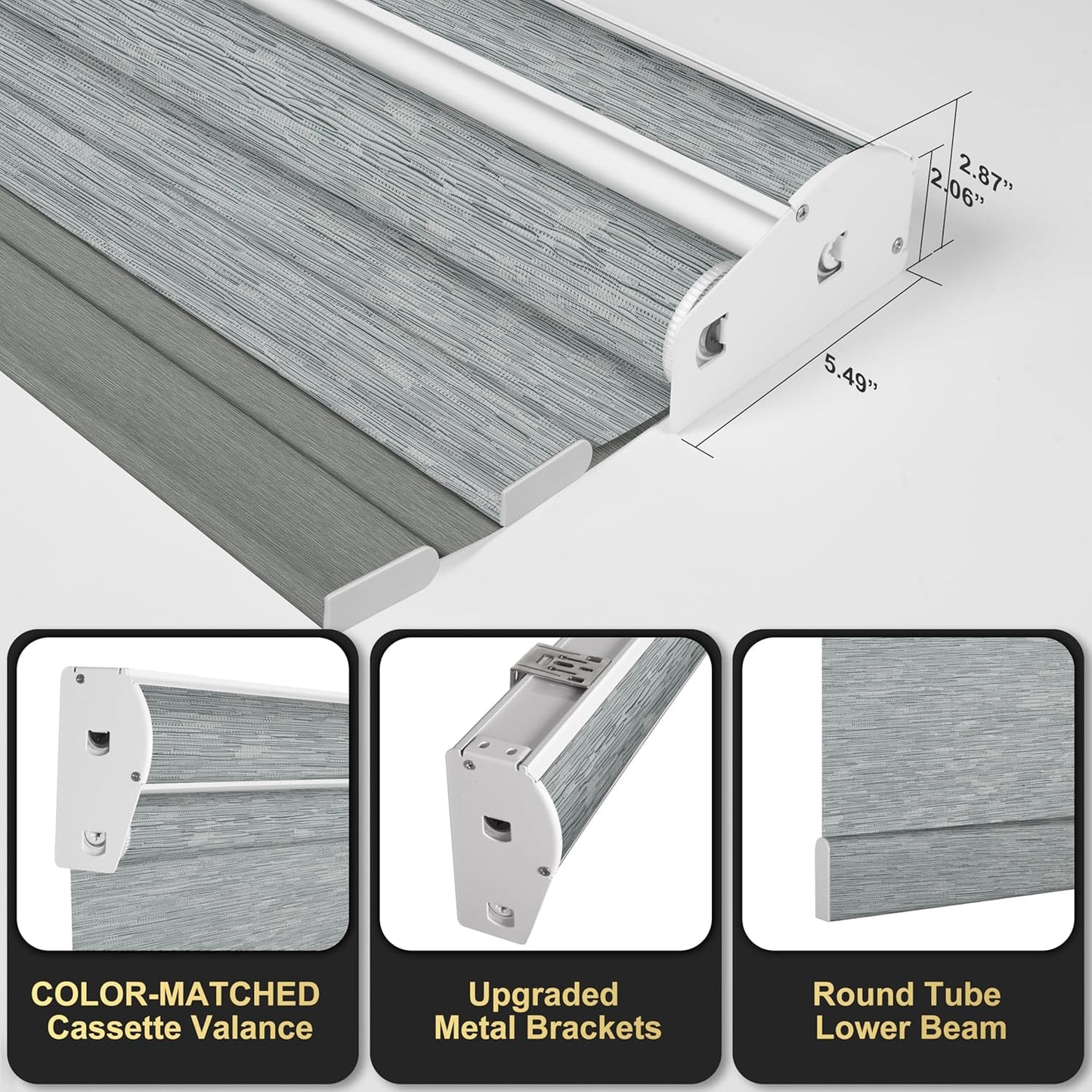 BERISSA Cordless Dual Roller Shades with Cassette Valance,Double Window Shades Blackout and Light Filtering Shades,Day and Night Roller Shades for Home Office Door.Striped Jacquard Grey.64 W x 48" H