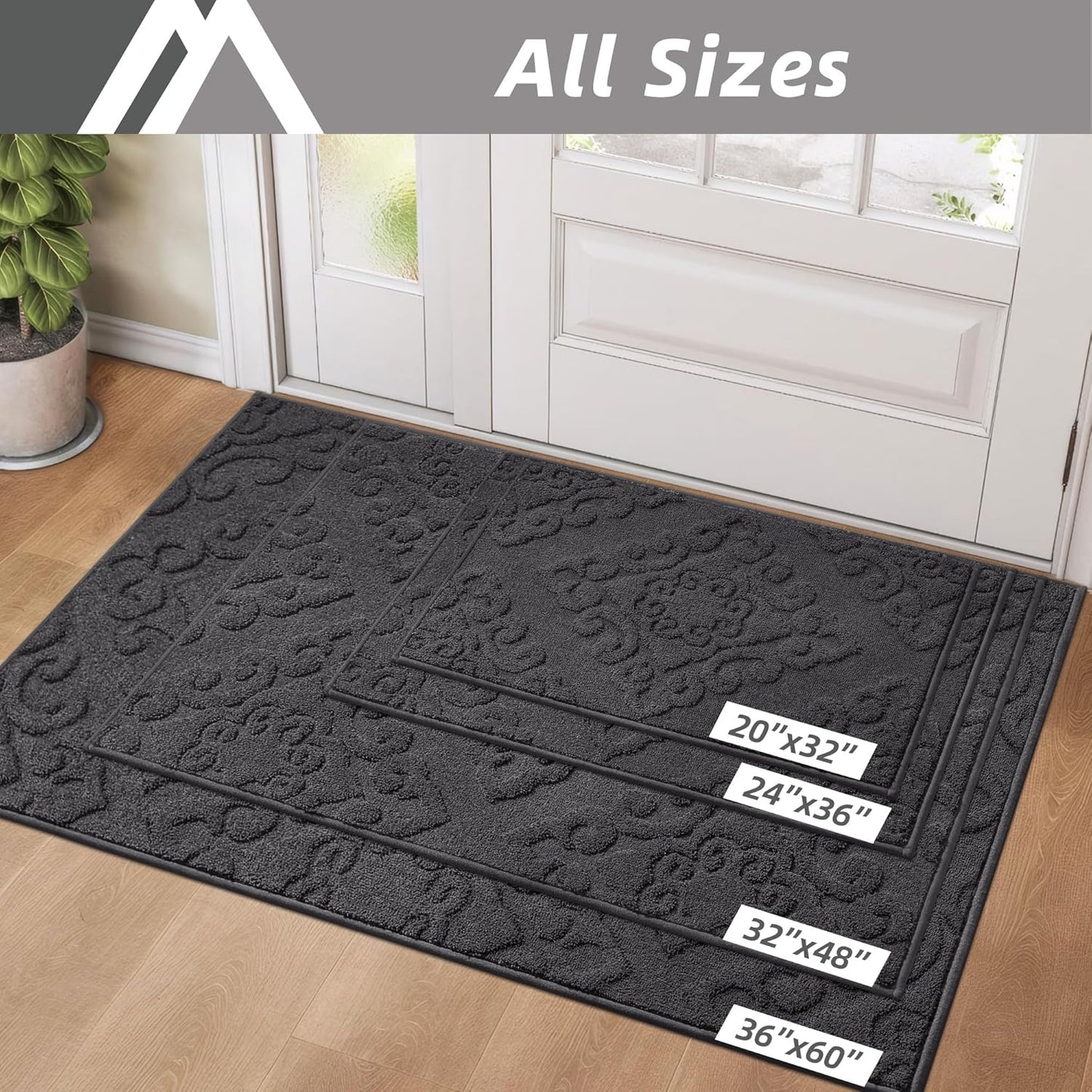 COSY HOMEER-Door-Mat-Non-Slip-Entryway-Rug 20”x32” Absorbent Welcome Mats Washable Dirt Trapper Door Mat Entrance Floor Mats for Front Back Doormats and Wet Shoes,Dark Grey
