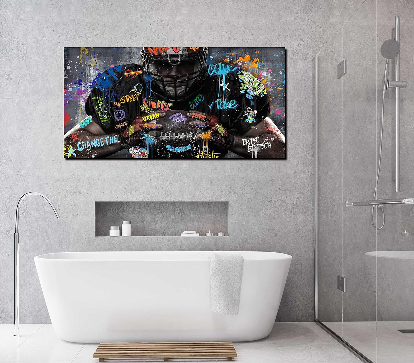 JKWALL77 Graffiti Wall-Art for Living Room Large Size - Wall Decor for Men - Rugby Ball Sports Posters Ready to Hang Size 59" x 29"